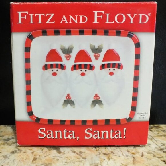 2007 Fitz And Floyd Santa, Santa! Square Nut Dish - Picture 1 of 7